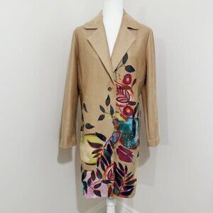 Chico's Harvest Print Faux Suede Topper Floral Boho Long Jacket Size 2 NWT